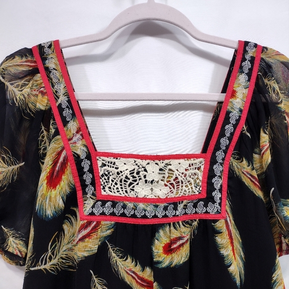 Forever 21 Feather Print Bobo Mini Dress Size S - Picture 3 of 12